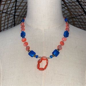 Multicolored Orange and Blue Women’s Beaded Necklace Jewelry